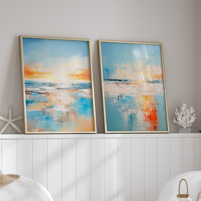ZESTAW PLAKATÓW 2cz 40x50 cm Abstrakcyjny morski pejzaż  2części (set271)