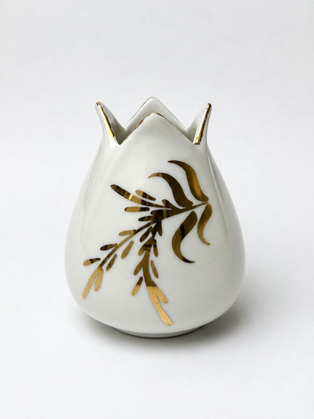 Wazonik pękaty Grafenroda DDR lata 70 porcelana złocenia vintage Mid-Century Modern