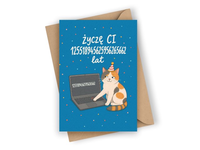 KARTKA URODZINOWA Z KOTEM- ŻYCZĘ CI 125..LAT!