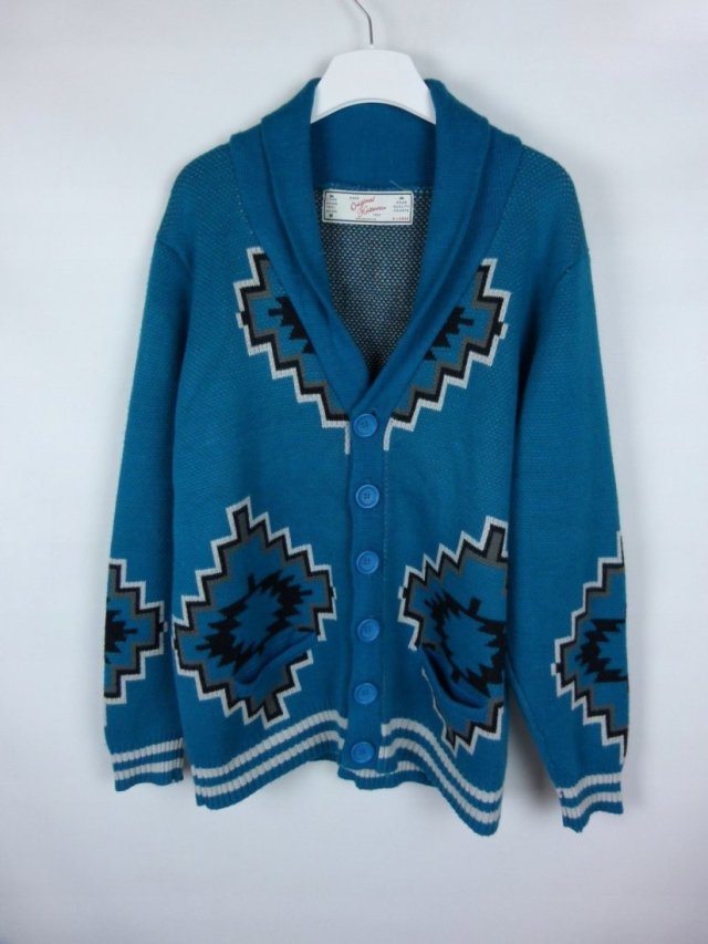 New Look męski sweter turkus wzory akryl / XL