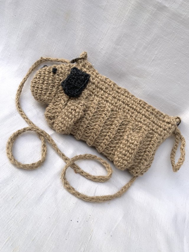 Ręcznie robiona torebka z juty piesek, handmade