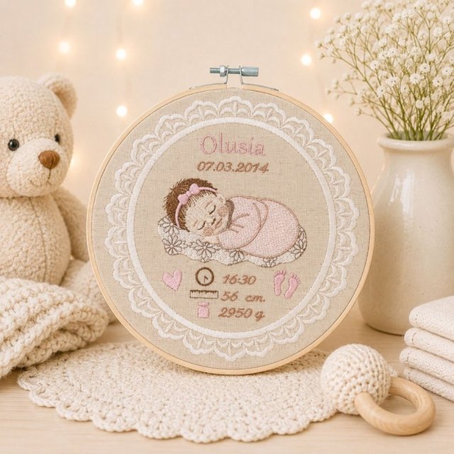Haftowana personalizowana metryczka, pamiątka narodzin w oprawie 20 cm, 3