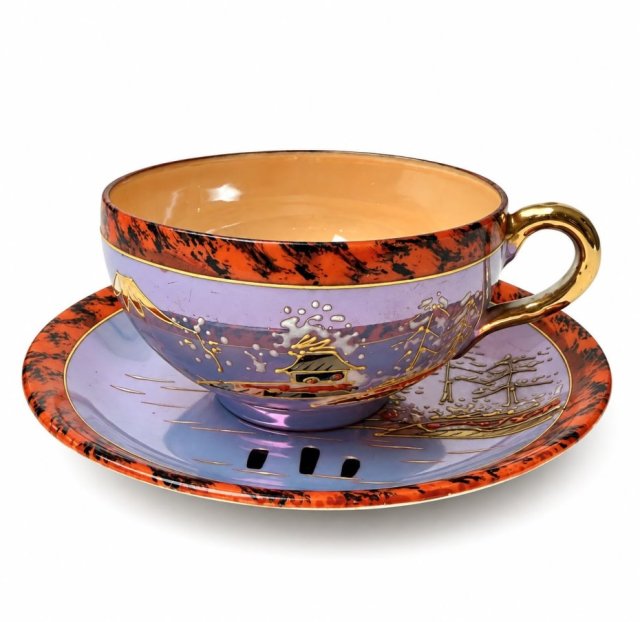 Filiżanka Japonia ręcznie malowana lusterware moriage Made in Japan 1940 r Vintage