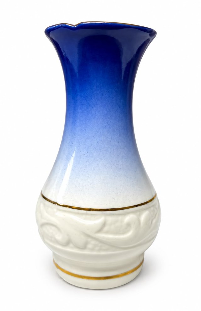 Wazonik Jan Jezela Katowice ceramiczny PRL niebieski złocenia Rzadki kolor