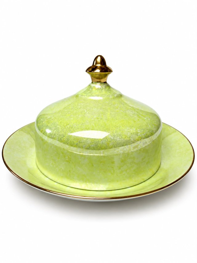 Maselniczka marmurek Włocławek seledynowa złocona Vintage PRL Polski design lata 60