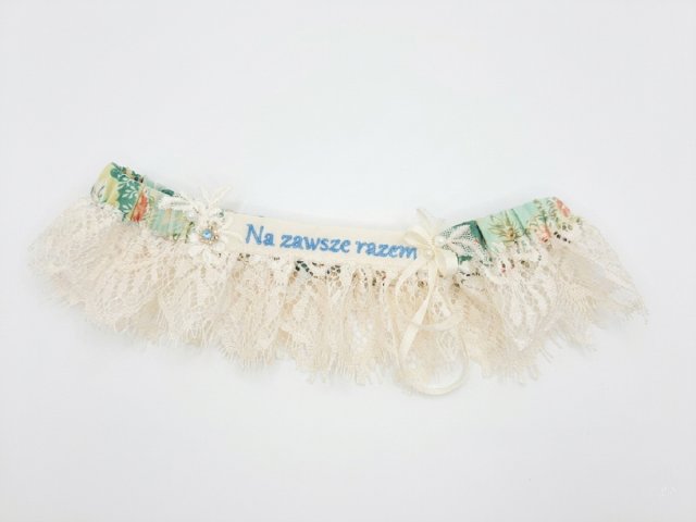 Podwiązka z jedwabiu naturalnego sygnowana personalizowanym haftem - Ria