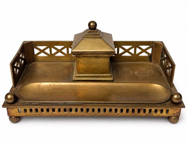 Kałamarz mosiądz Art Deco garnitur mosiężny przybornik gabinetowy Vintage