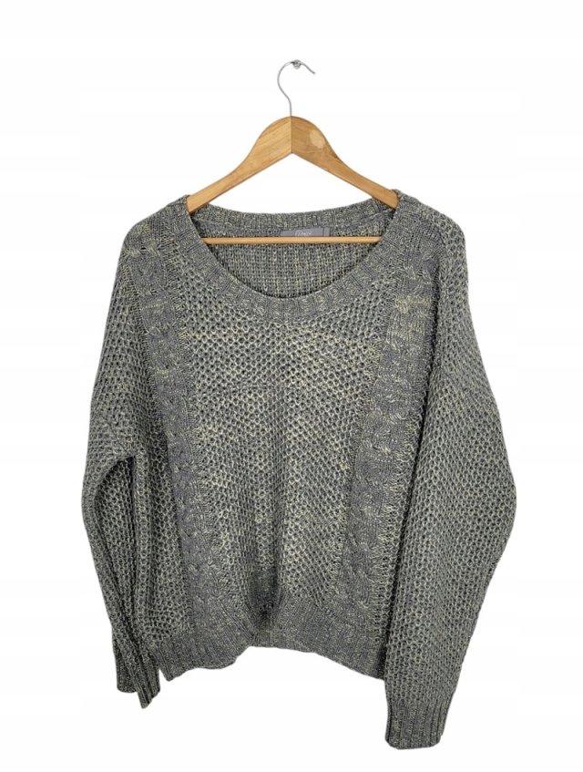 UNITS sweter damski luźny szary srebrna nić 44 XXL