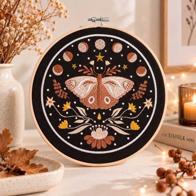 Nocna ćma, black -  haft w tamborku 20 cm
