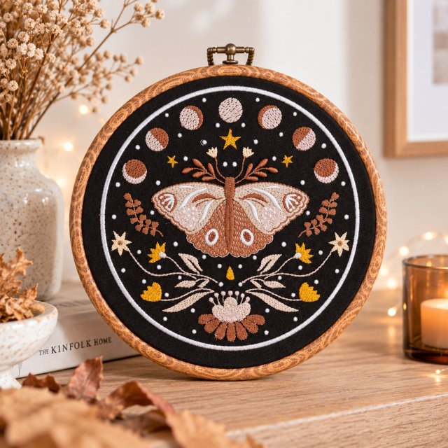 Nocna ćma, black -  haft w tamborku 20 cm