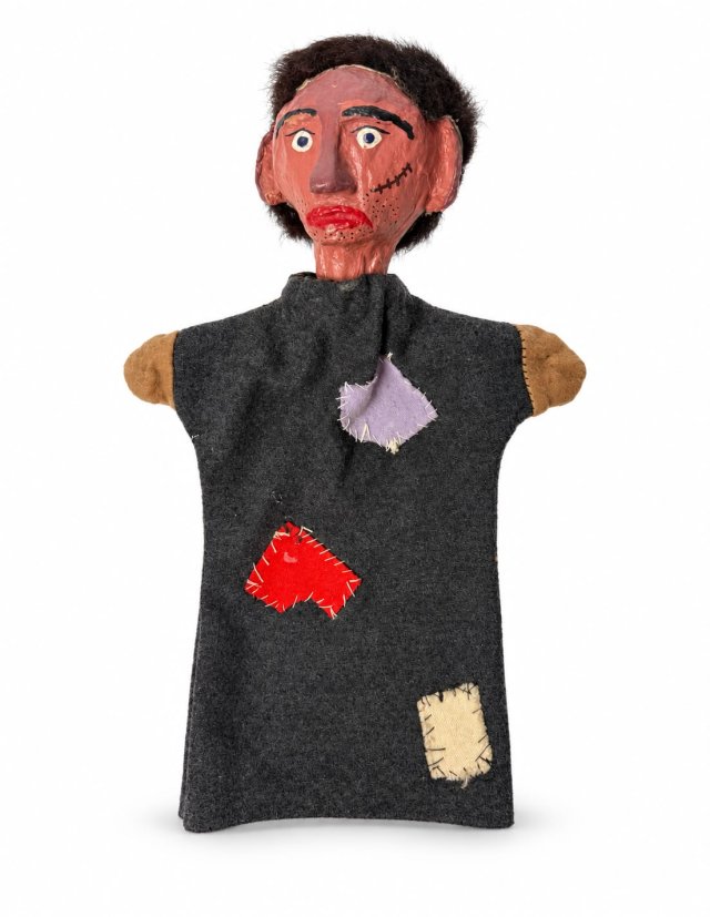 Pacynka teatralna Ręcznie wykonana papier-mache Vintage folk art brut Teatr lalkowy