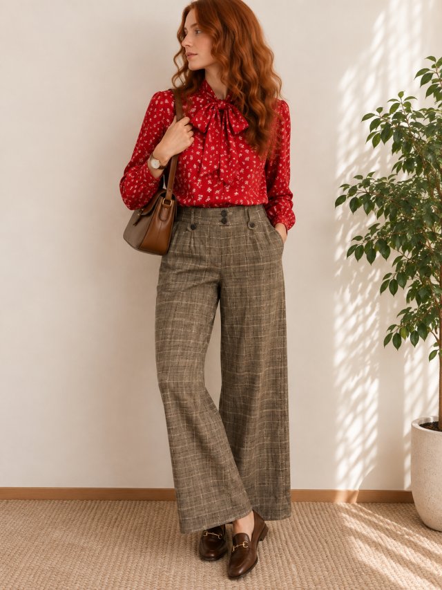 Vintage Y2K spodnie w kratę bootcut wide leg Red Moon 34/36