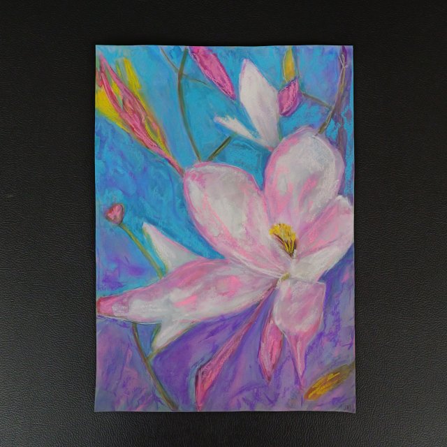 Magnolia - akwarela i pastela sucha A4