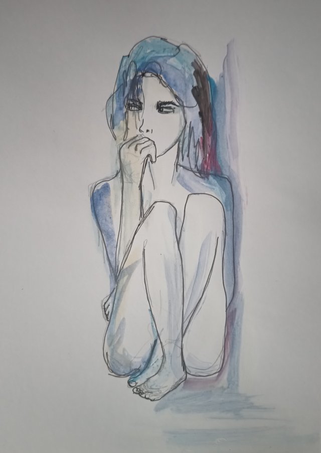 "  Czekając " technika mieszana - a4