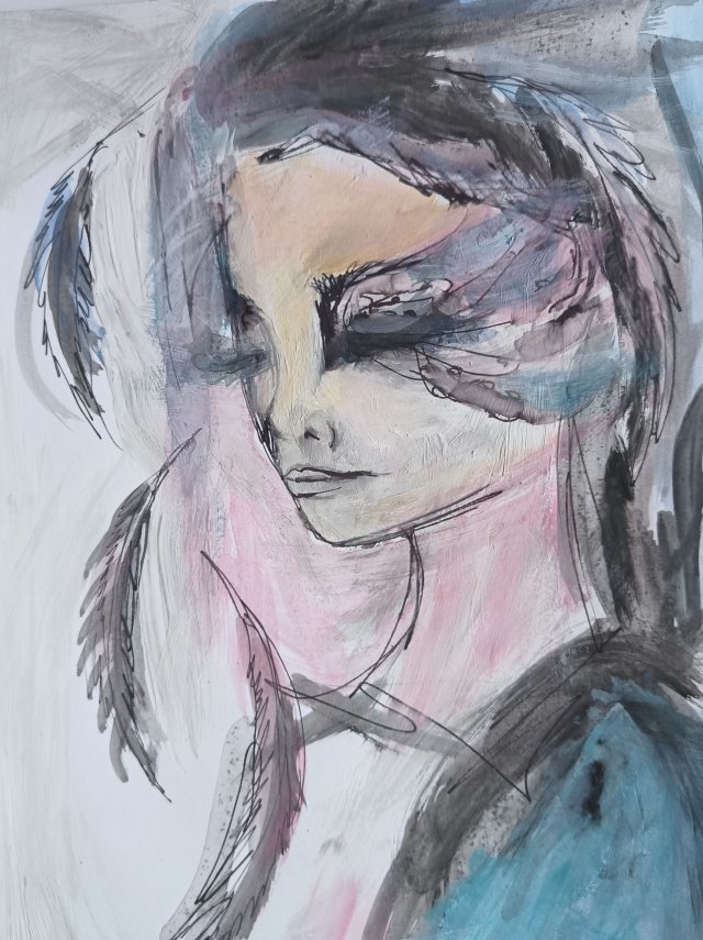 "  Tęskniąc za aniołem " technika mieszana - a4