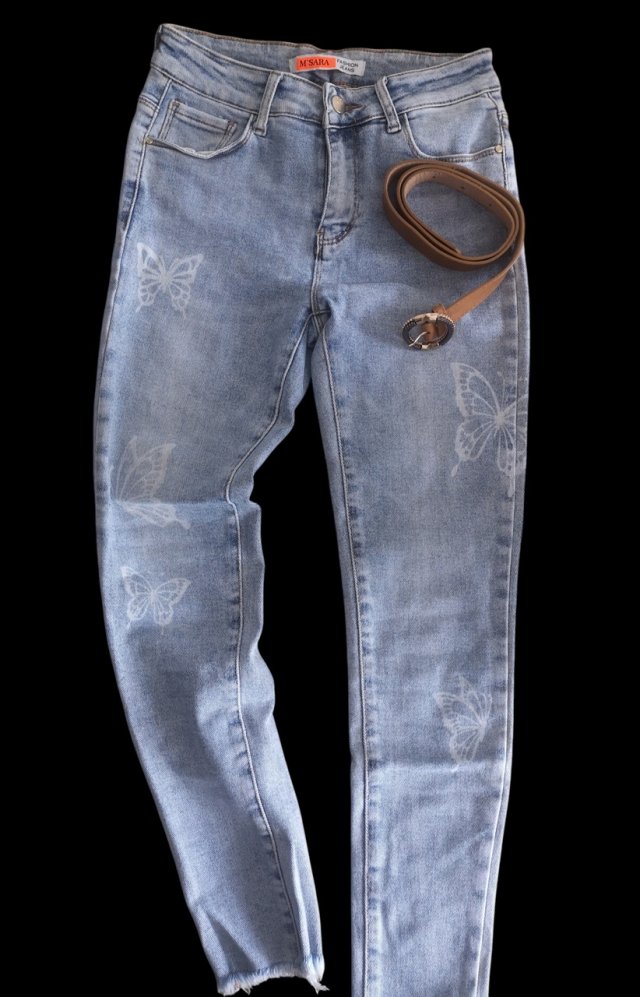 M.Sara - jeansy skinny,motylki rozm. M