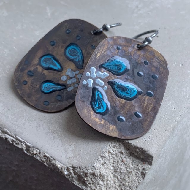 Kolczyki Geometric Flower - Dark Turquoise Petals