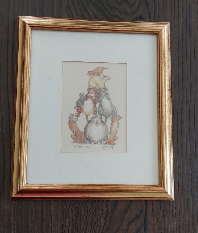 Angielska ilustracja  humorystyczna  kot koty wydruk