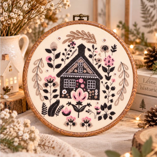 Sielska chata - haft w tamborku 20 cm