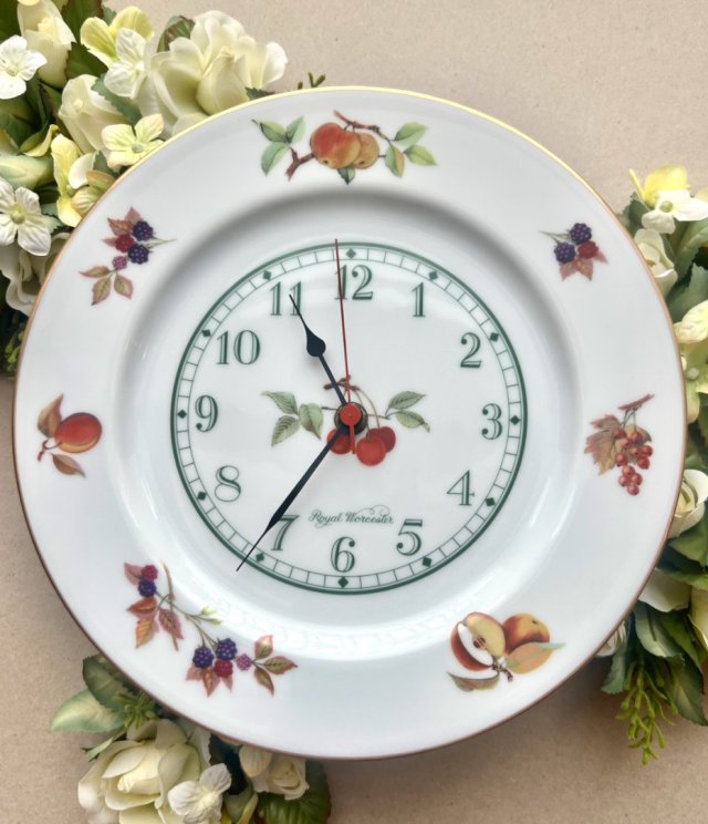 Royal Worcester - Evesham ❤ Owocowa linia - Rzadkość ❤ Duży zegar porcelanowy