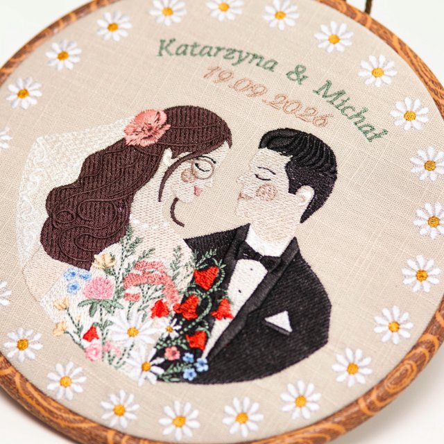 Ślubna, indywidualna dedykacja, haft w oprawie vintage