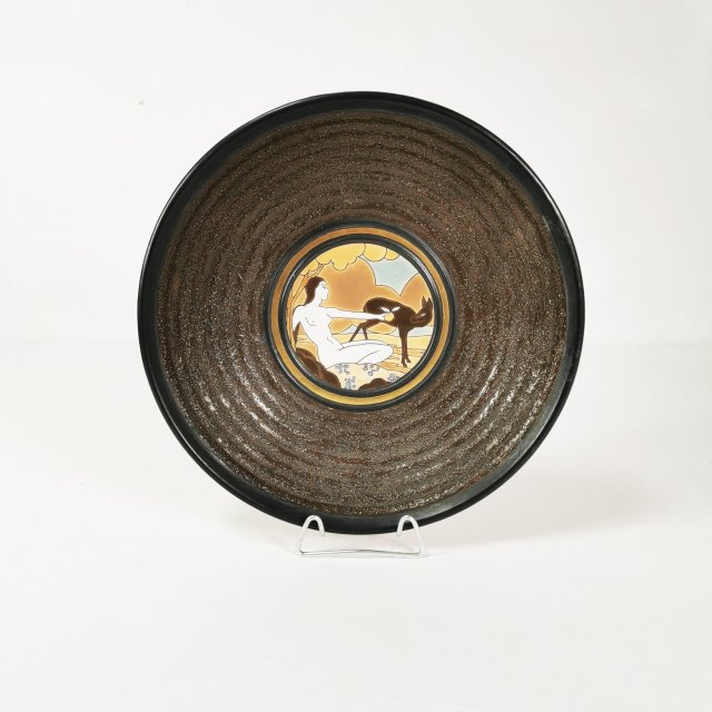 Duża ceramiczna patera Art Deco, projekt Raymond Chevallier dla Boch Frères Keramis, 1935 r.