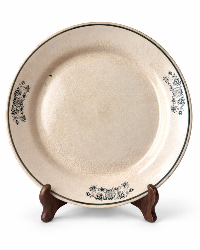 Talerz ceramiczny stary Włocławek PRL zielony dekor kwiatowy lata 60