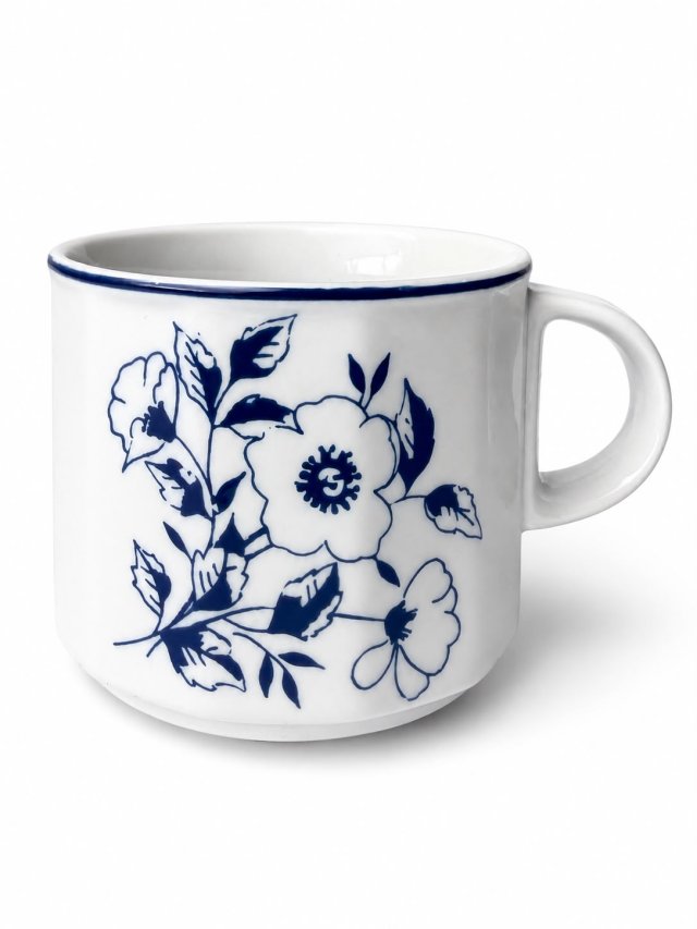 Kubek Vintage PRL porcelana kobalt kwiaty Retro home