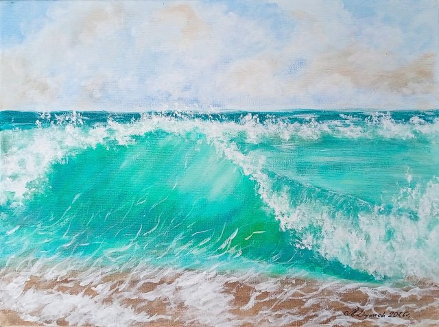 NADMORSKI PEJZAŻ MALOWANY NA PŁÓTNIE - "TURKUSOWY ŻYWIOŁ" 30x40cm