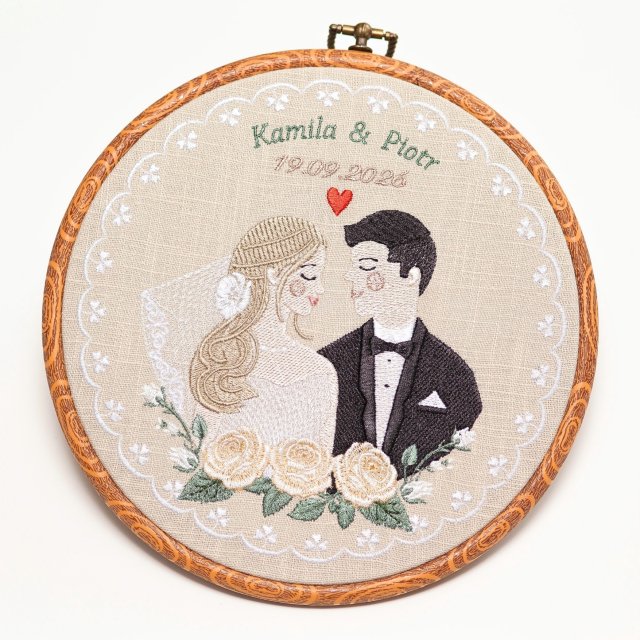 Personalizowana pamiątka ślubna, haft w oprawie vintage
