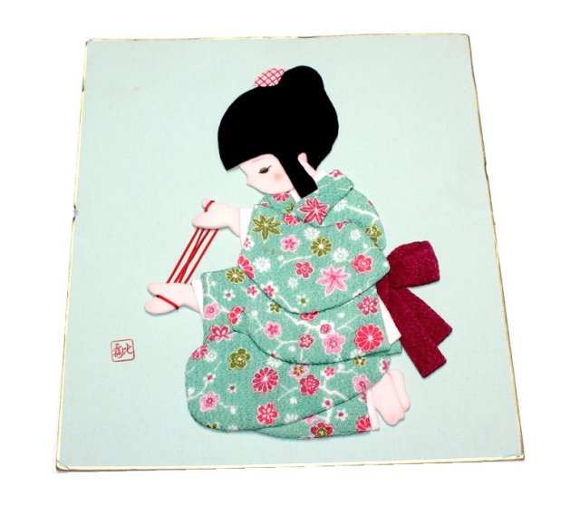 AYATORI JAPONKA oryginalny stary obrazek  3d hand made JAPAN