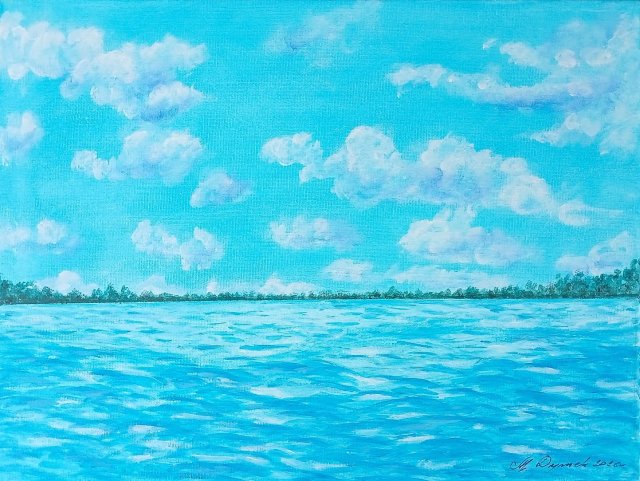 NADMORSKI PEJZAŻ MALOWANY NA PŁÓTNIE - "LAZUROWY SPOKÓJ" 30x40cm