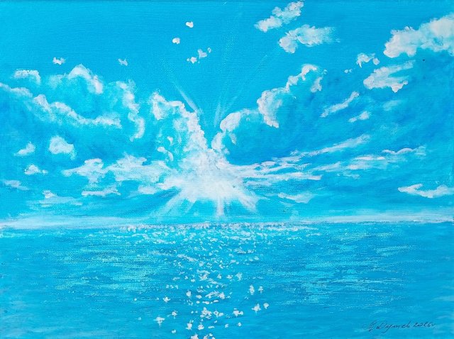 NADMORSKI PEJZAŻ MALOWANY NA PŁÓTNIE - "CISZA OCEANU" 30x40cm