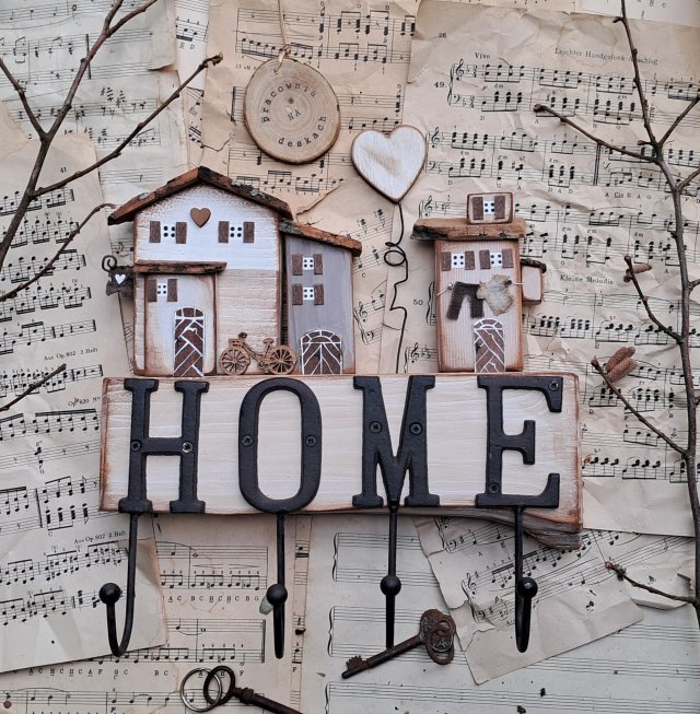 Vintage wieszak z napisem HOME