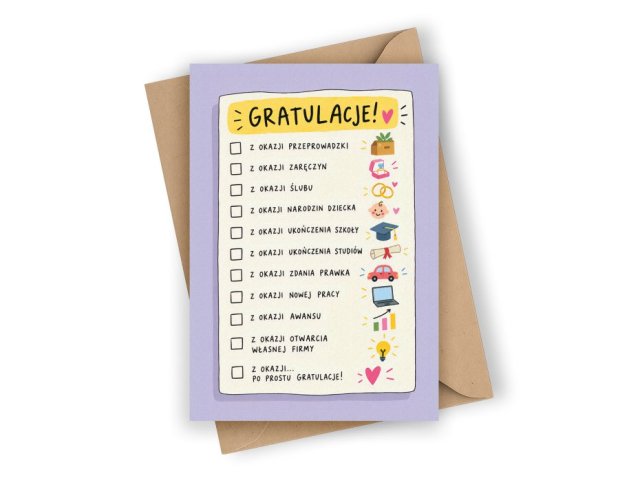KARTKA "GRATULACJE!" – ZAZNACZ WŁAŚCIWĄ OKAZJĘ