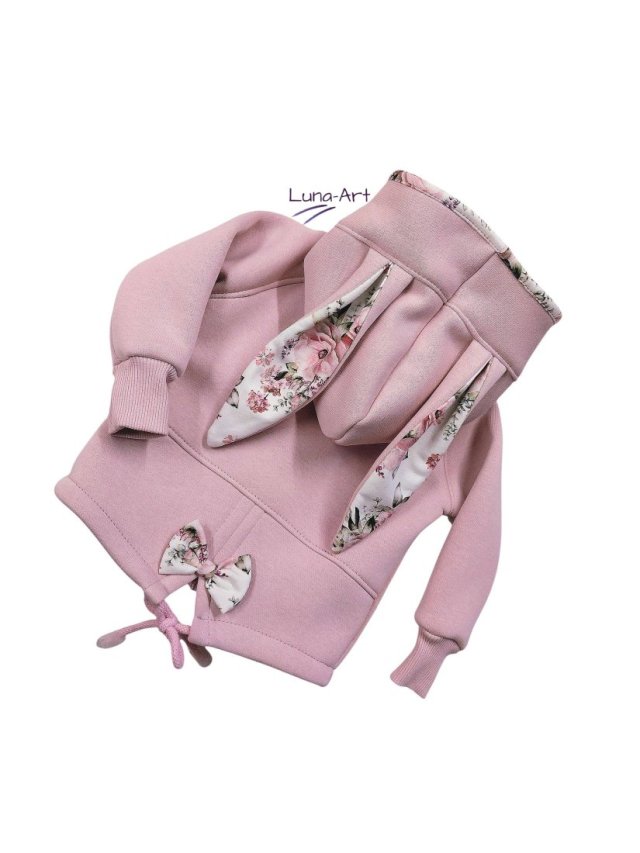 Bluza rozpinana z uszami, kwiatki róż r.68/74 wyprzedaż