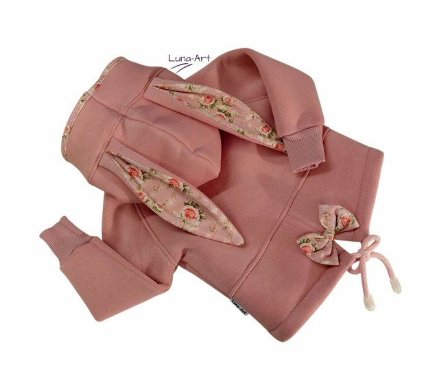 Bluza rozpinana z uszami, kwiatki róż r. 68/74 wyprzedaż