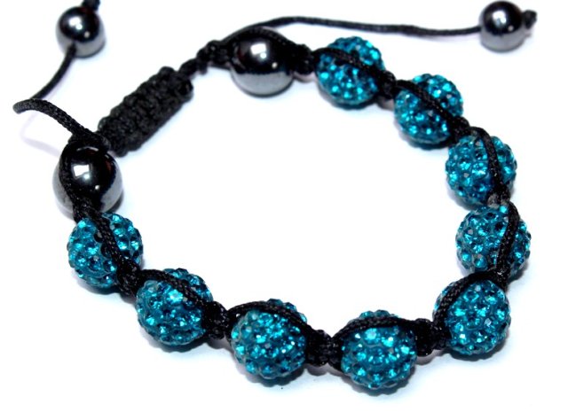 BROKATOWE  KULKI turkusowa bransoletka shamballa