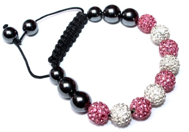 RÓŻÓWO-SREBRNE   KULKI piękna bransoletka shamballa