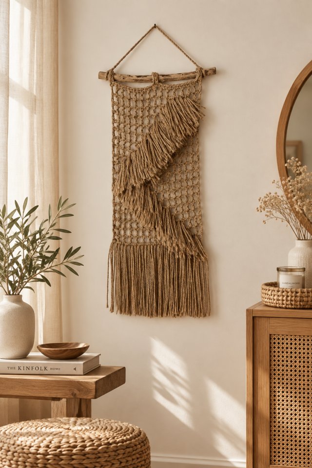 jutowa ścienna boho dekoracja i organizer na biżuterię