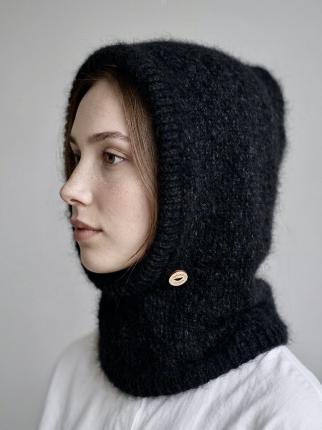 Ręcznie robiona balaclava miękki kapturokomin czapka z alpaką
