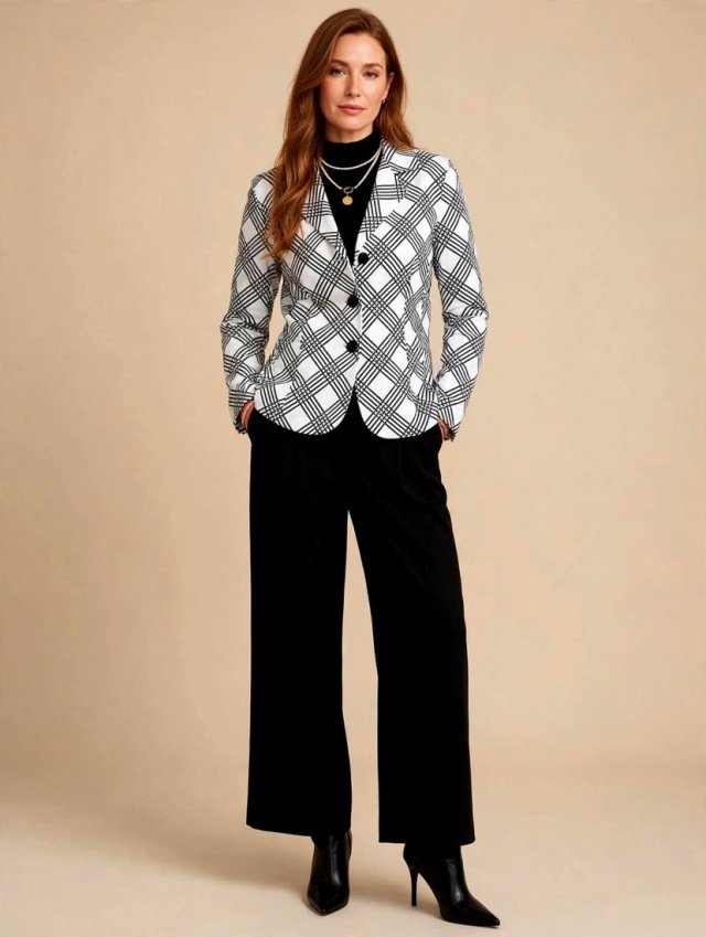 Handmade Black and White Grid Check Blazer | Structured 100% Cotton Office Suit Jacket