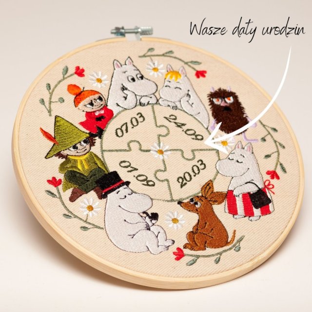 Muminki - urodzinki Twojej Rodzinki- haft w tamborku 20 cm