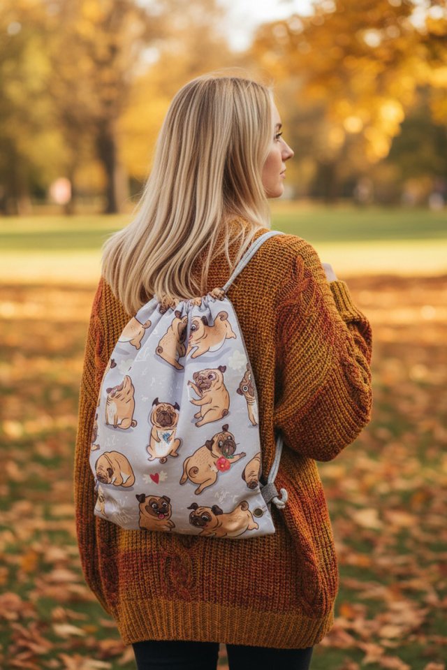 Plecakotorba worek 2w1 z mopsami – unikatowe handmade