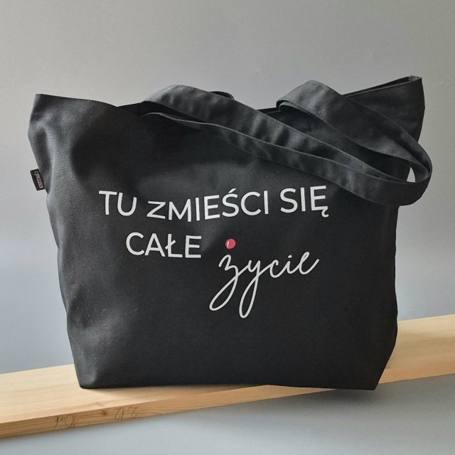 TORBA NA ZAKUPY, EKOLOGICZNA, SHOPPERKA, CZARNA z nadrukiem