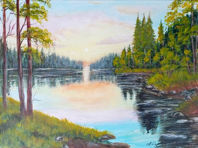 MAGNETYZUJĄCY PEJZAŻ MALOWANY NA PŁÓTNIE - "ZACHÓD BARW" 30x40cm