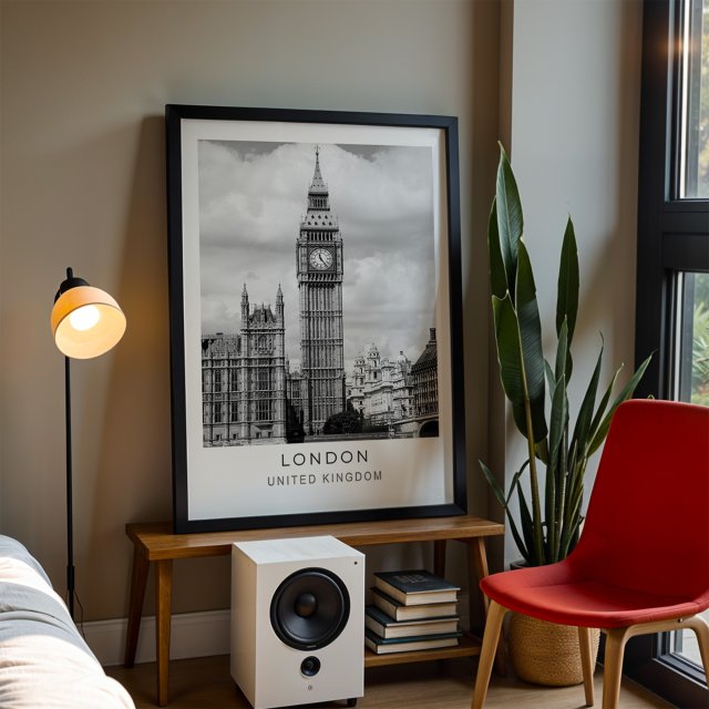 Plakat - Big Ben -  czarno biały Londyn 50x70 cm  (2-0905)