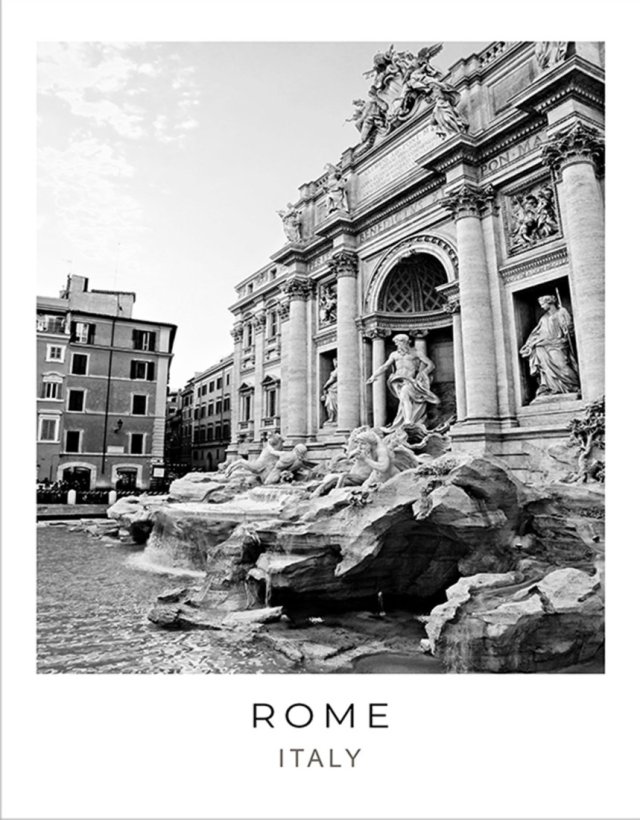 Plakat - Fontanna di Trevi - czarno biały Rzym  40x50 cm (2-0906)