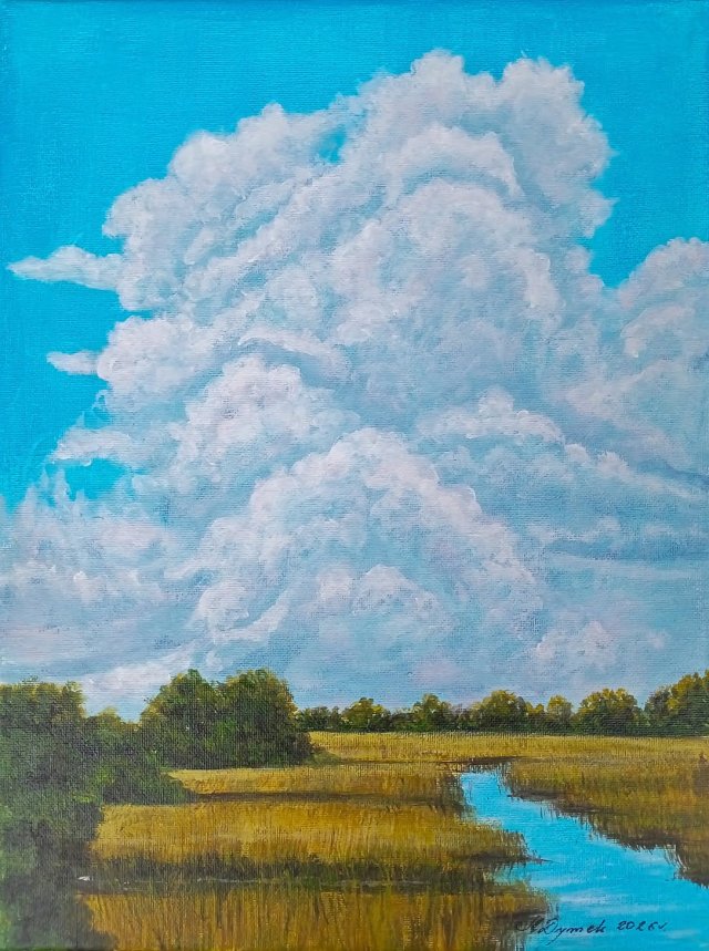 POETYCKI PEJZAŻ MALOWANY NA PŁÓTNIE - "POTĘGA BŁĘKITU" 40x30cm