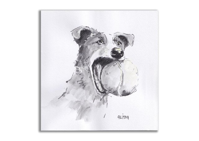 Jack Russell terier. Tenis. Grafika ręcznie malowana